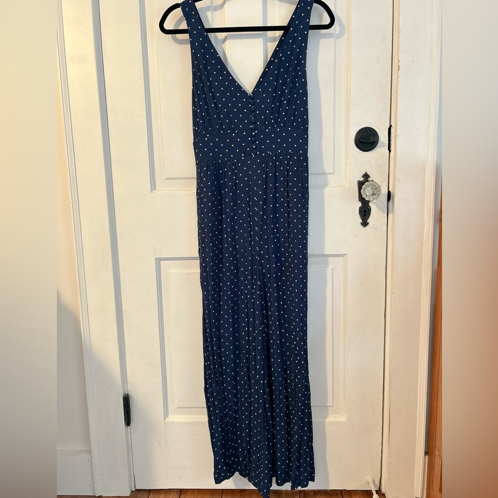 Madewell Navy Blue Cross-back Jumpsuit with White Polka Dots